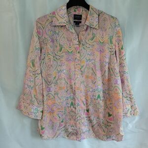Women's 1x Chaps Cleassic Multicolor Paisley Button Down Shirt